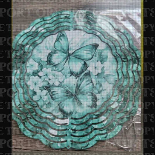 Butterflies In Bloom Green 8 Inch Sublimated Wind Spinner