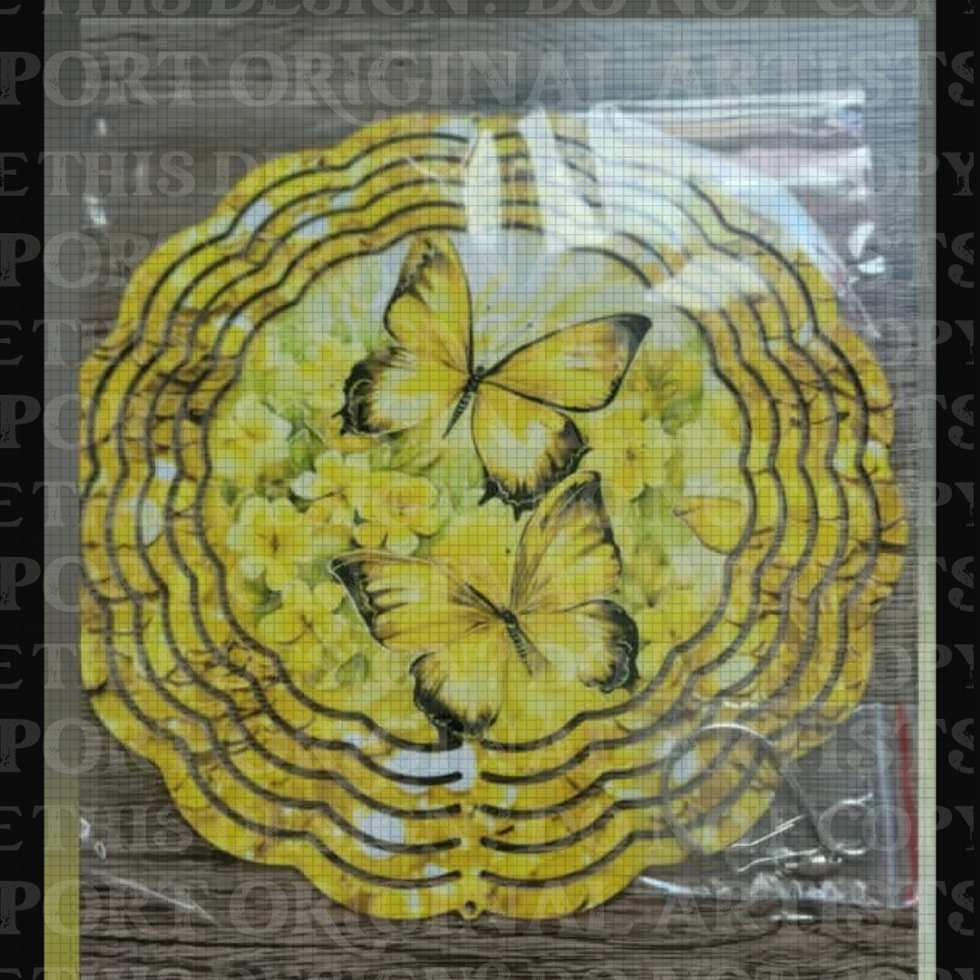 Butterflies In Bloom Yellow 8 Inch Sublimated Wind Spinner