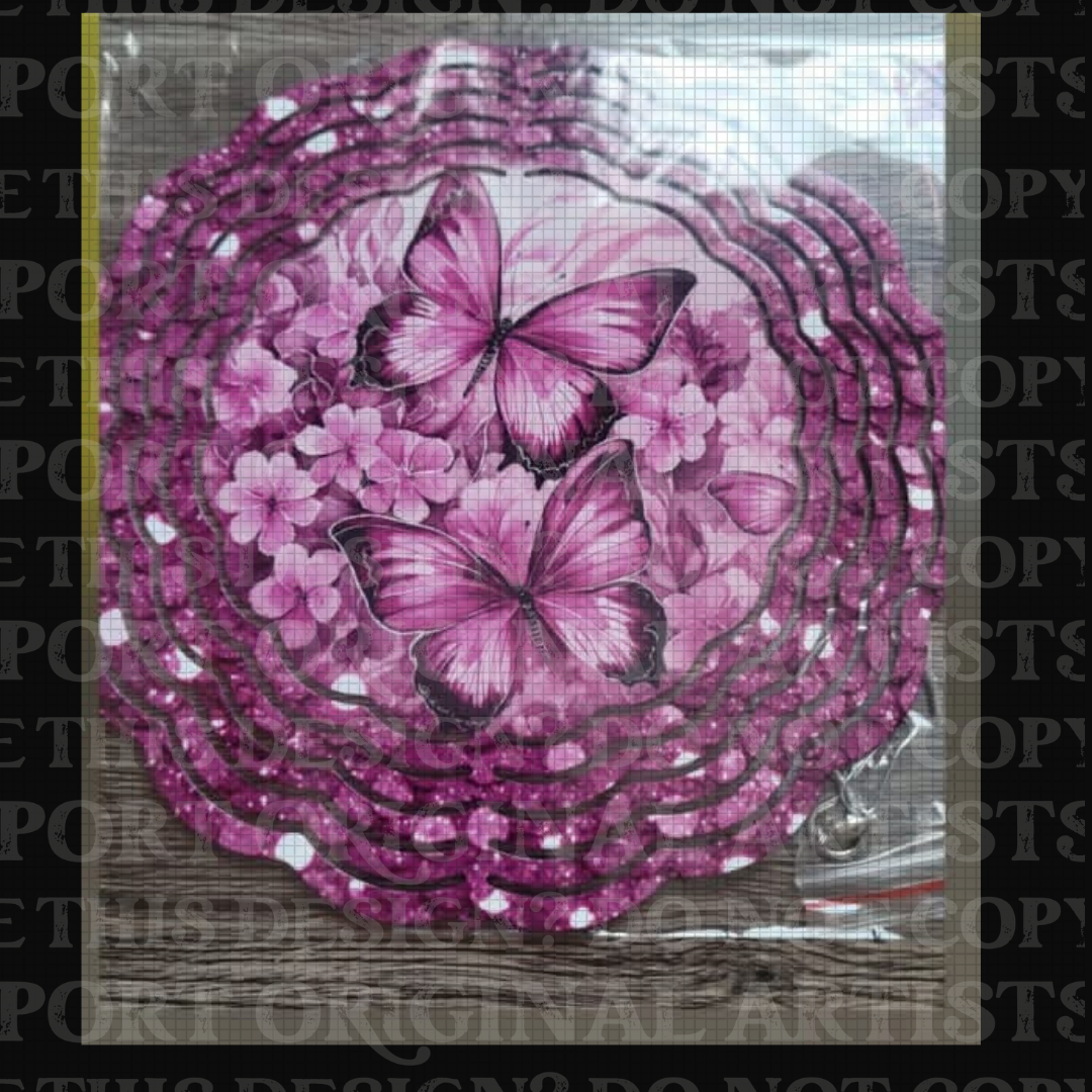 Butterflies In Bloom Pink 8 Inch Sublimated Wind Spinner