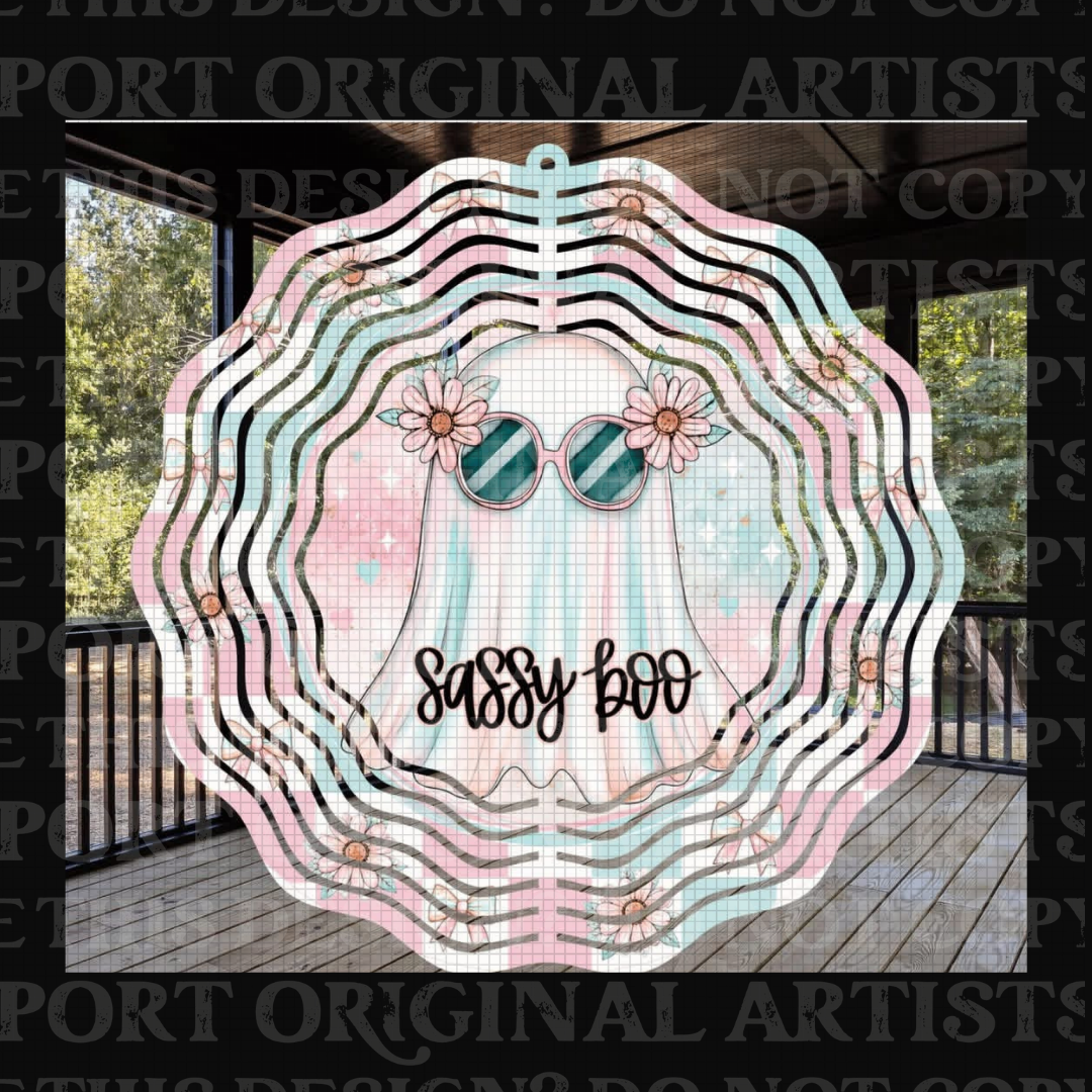 Pastel Sassy Boo 8 Inch Sublimated Wind Spinner