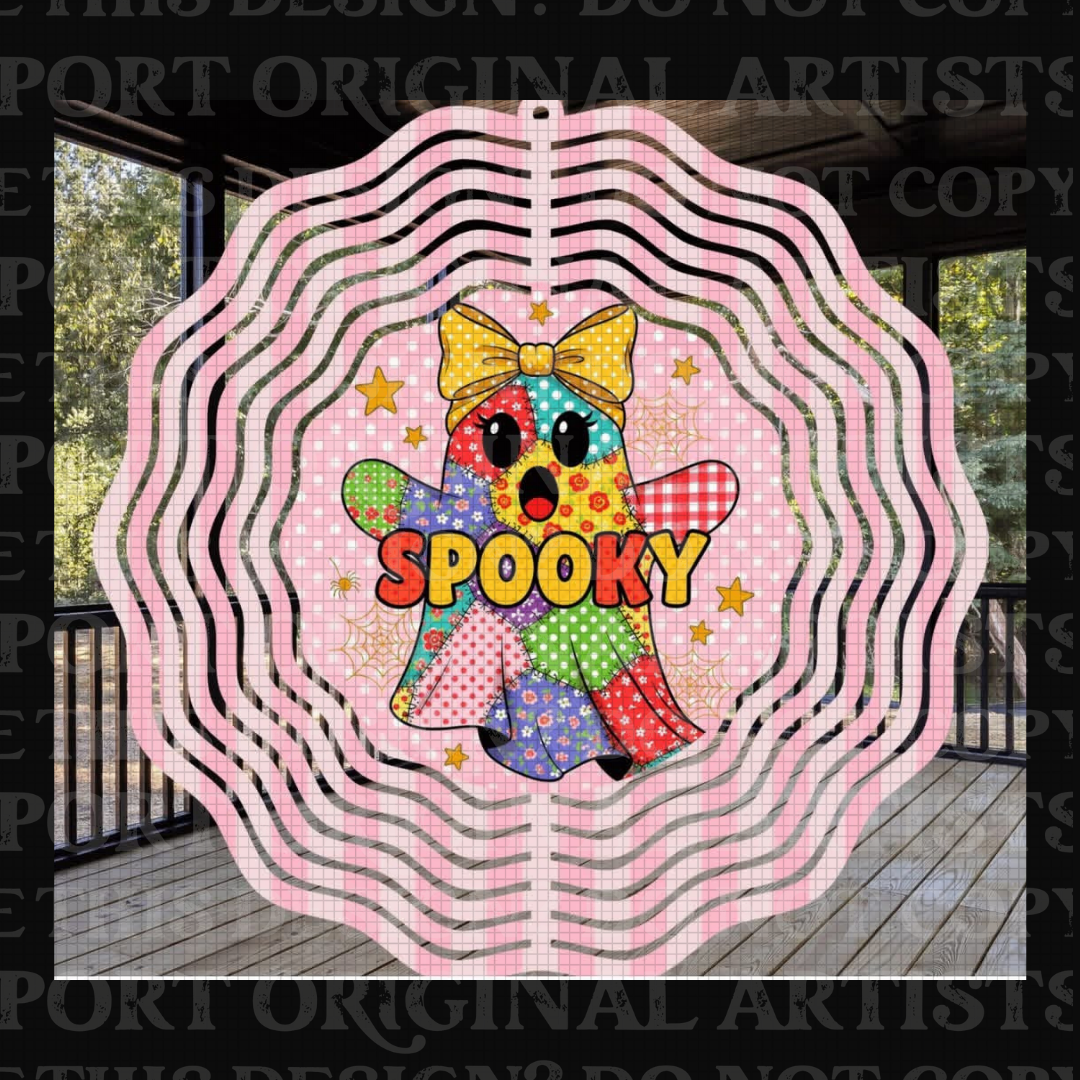 Patchwork Spooky Boo 8 Inch Sublimated Wind Spinner