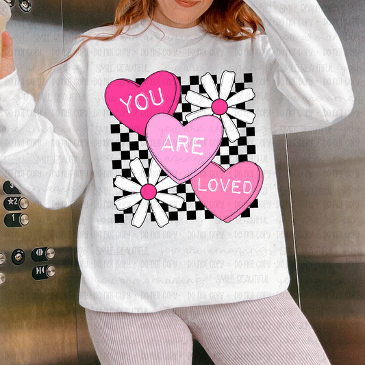 You Are Loved Graphic Sweatshirt – Cozy Inspirational Pink Heart Crewneck
