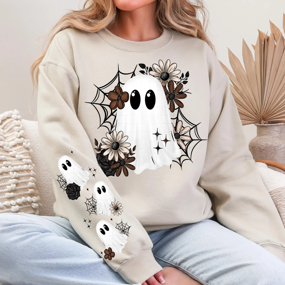 Ghost sleeve crewneck sand hanes