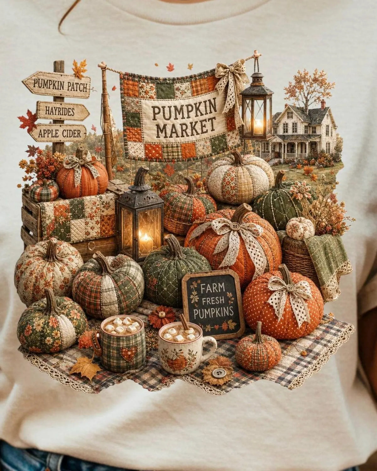 pumpkin market quilt tultex sand long sleeve