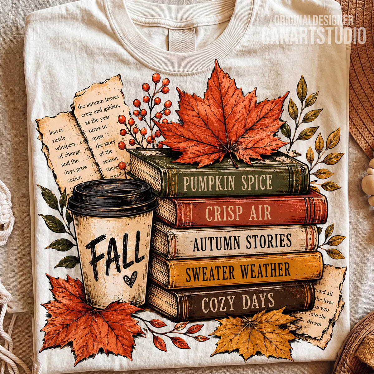 fall coffee and books long sleeve sand tultex